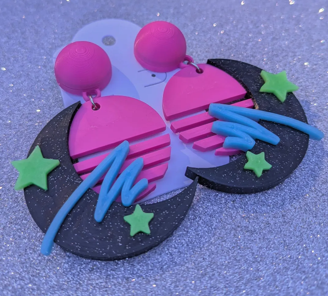 Vaporwave Glow Arcade Moon earrings thumbnail